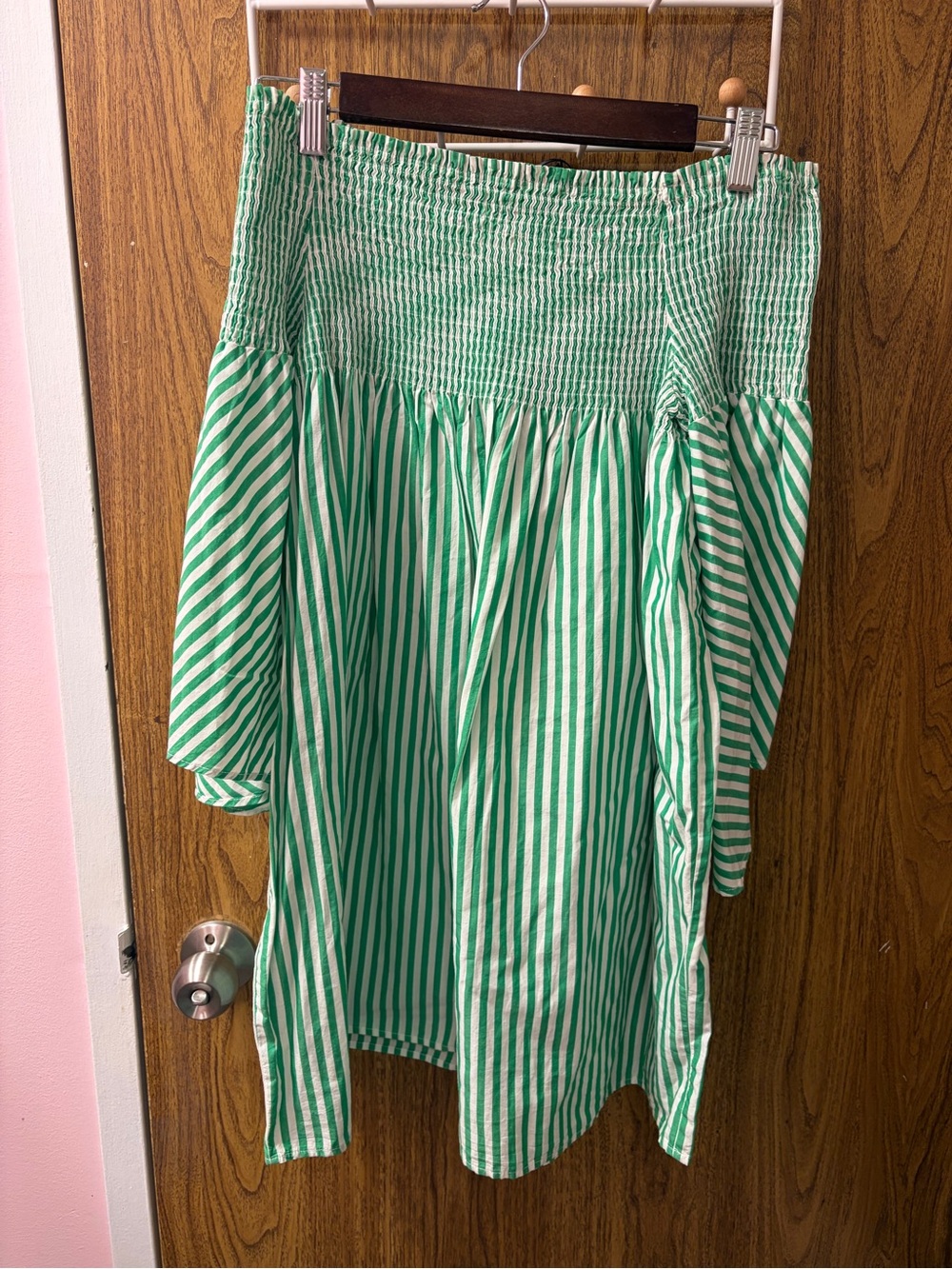 Green Striped Off-Shoulder Women’s dress